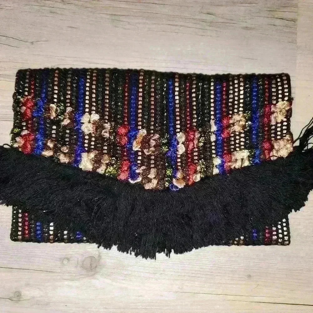 Stella & Dot TAJ Multicolor Metallic Woven/Fringe Trim Envelope C…